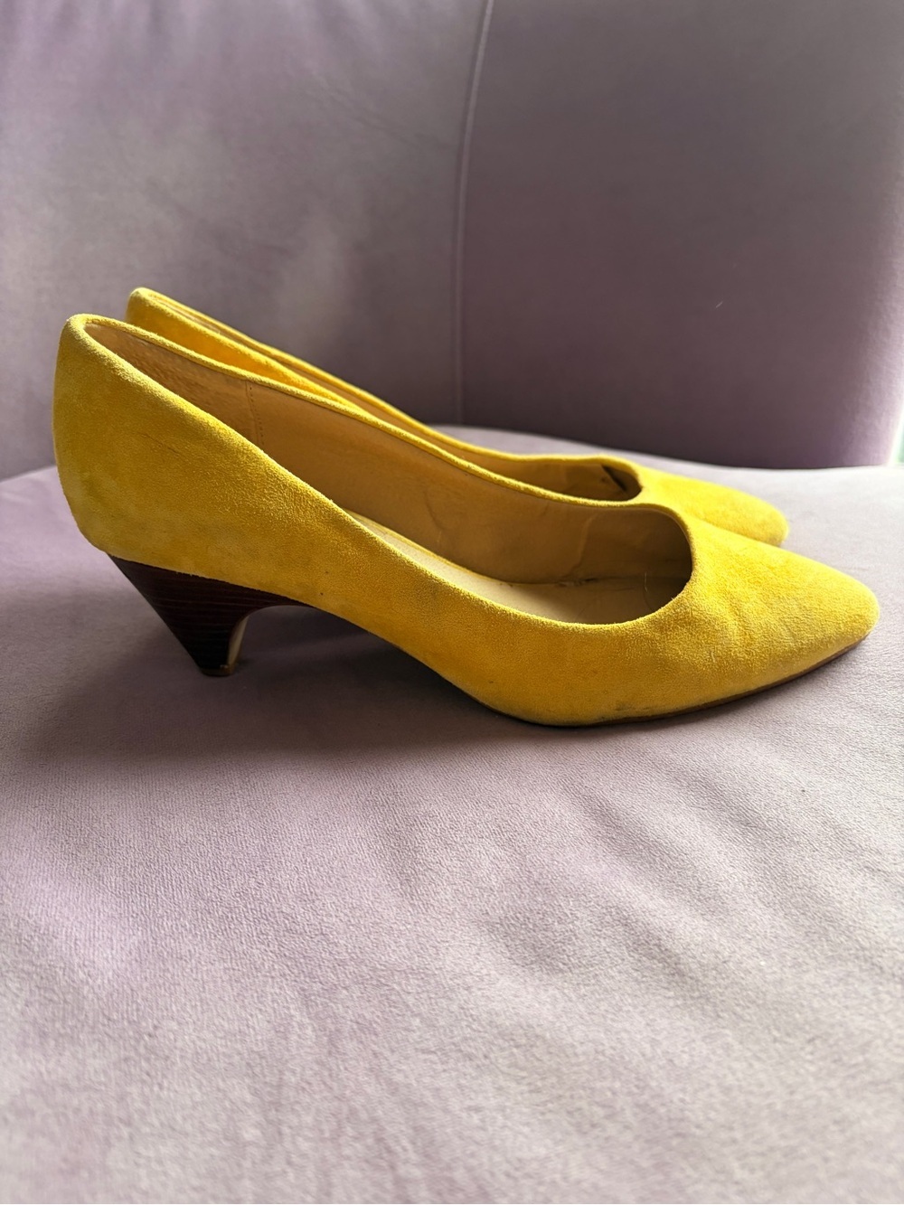 Yellow Suede Pointed-Toe Pumps